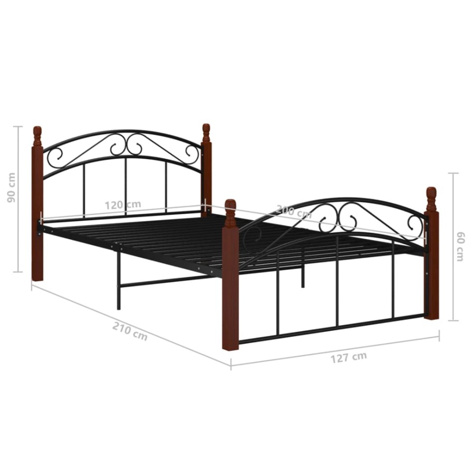 Estructura de cama metal y madera maciza de roble 120x200