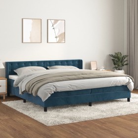 Cama box spring con colchón terciopelo azul oscuro 200x200
