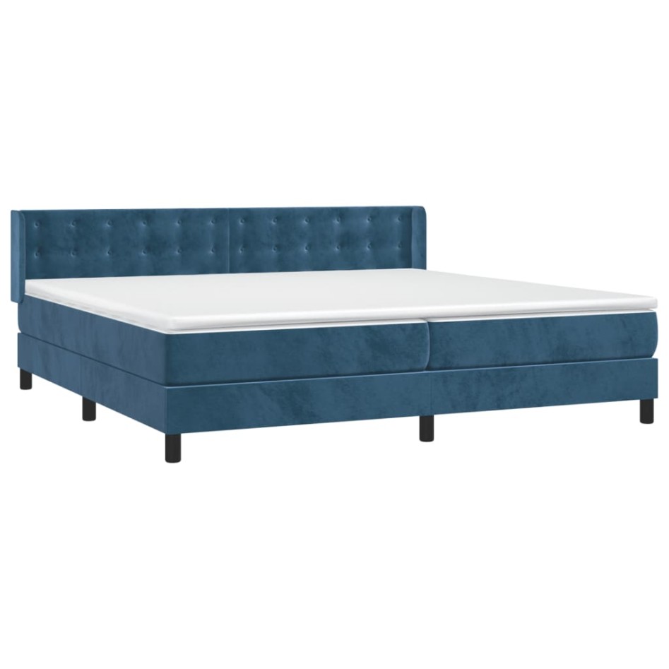 Cama box spring con colchón terciopelo azul oscuro 200x200