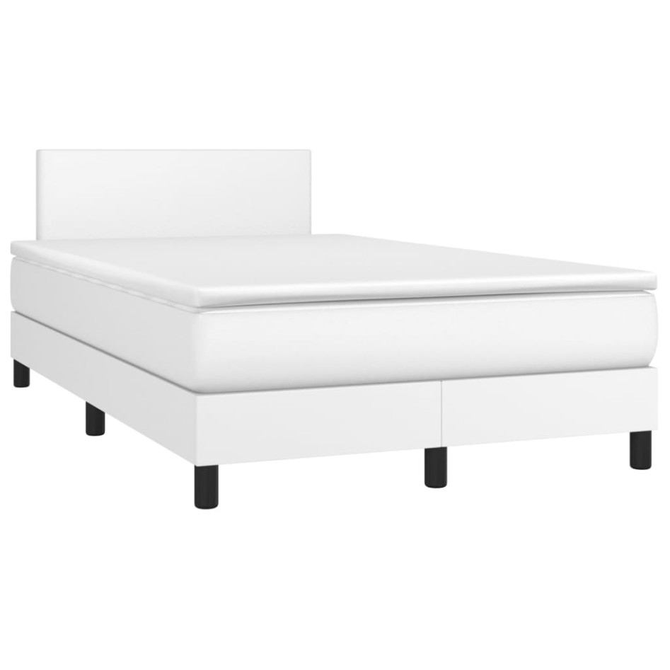 Cama box spring colchón y LED cuero sintético blanco 120x200