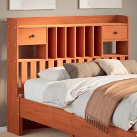 Cabecero de cama almacenaje madera maciza pino marrón 135