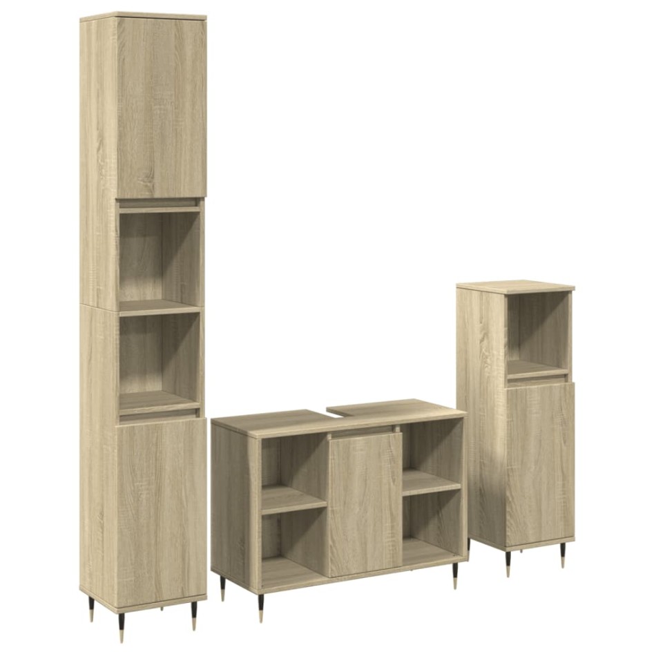 Set de muebles de baño 3 pzas madera contrachapada roble
