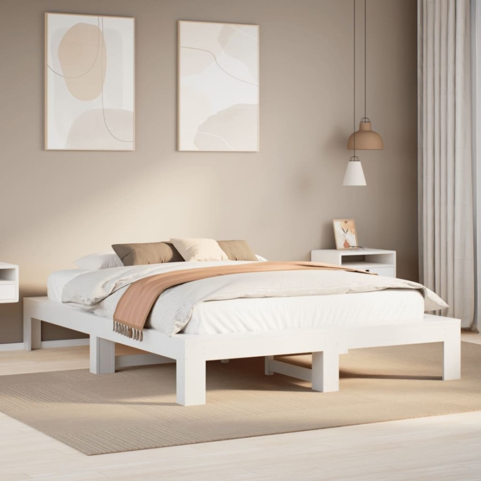 Estructura de cama sin colchón madera de pino blanca 150x200