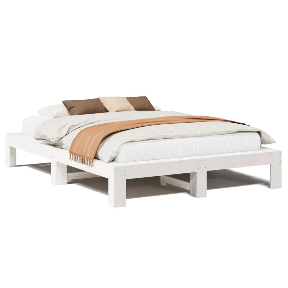 Estructura de cama sin colchón madera de pino blanca 150x200
