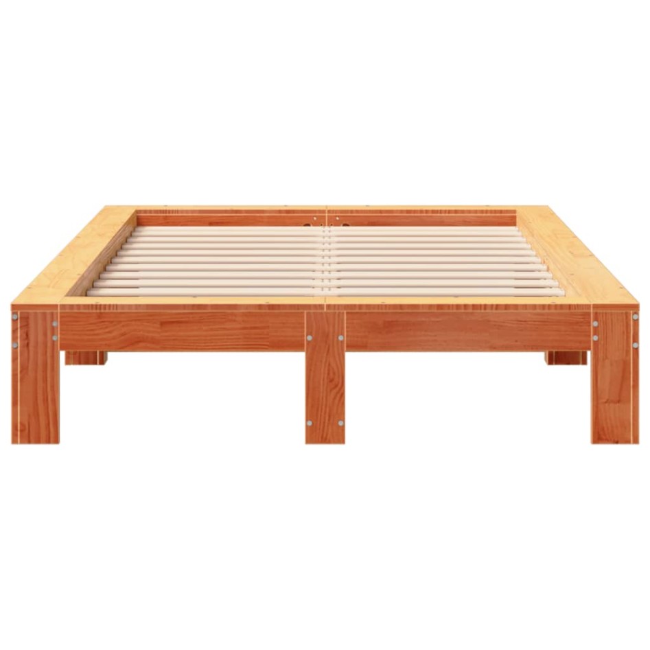 Cama sin colchón madera maciza de pino marrón cera 120x200