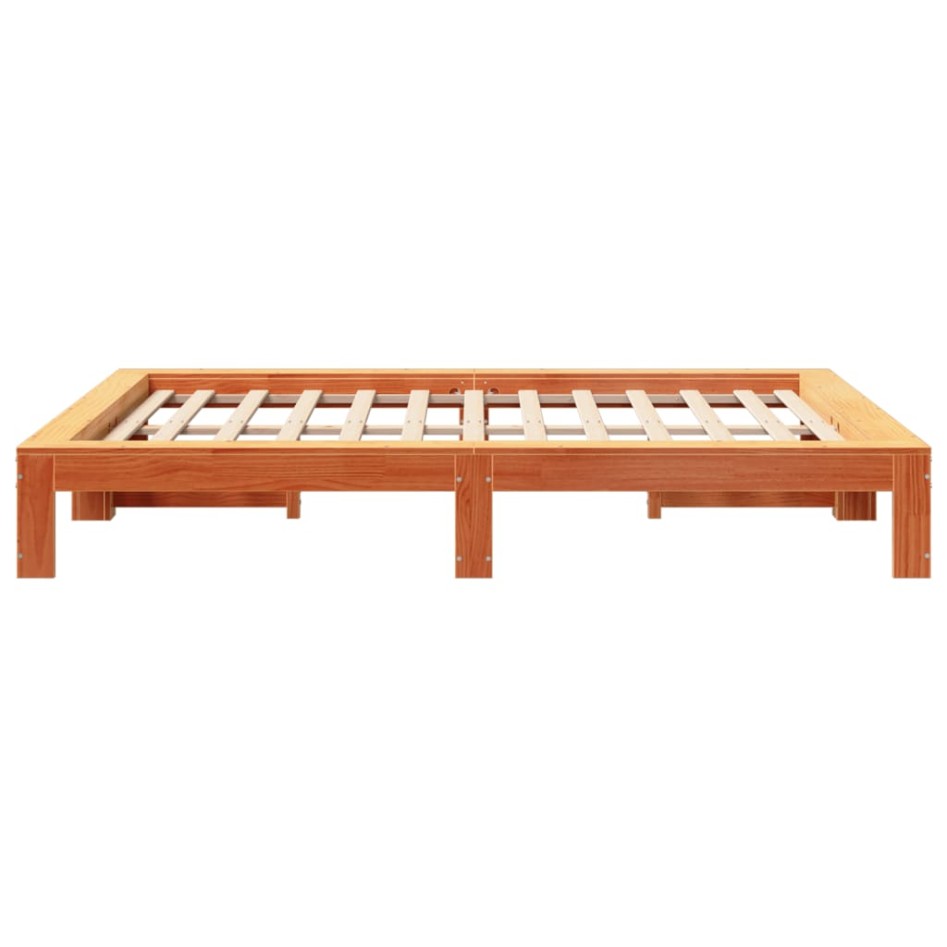 Cama sin colchón madera maciza de pino marrón cera 160x200