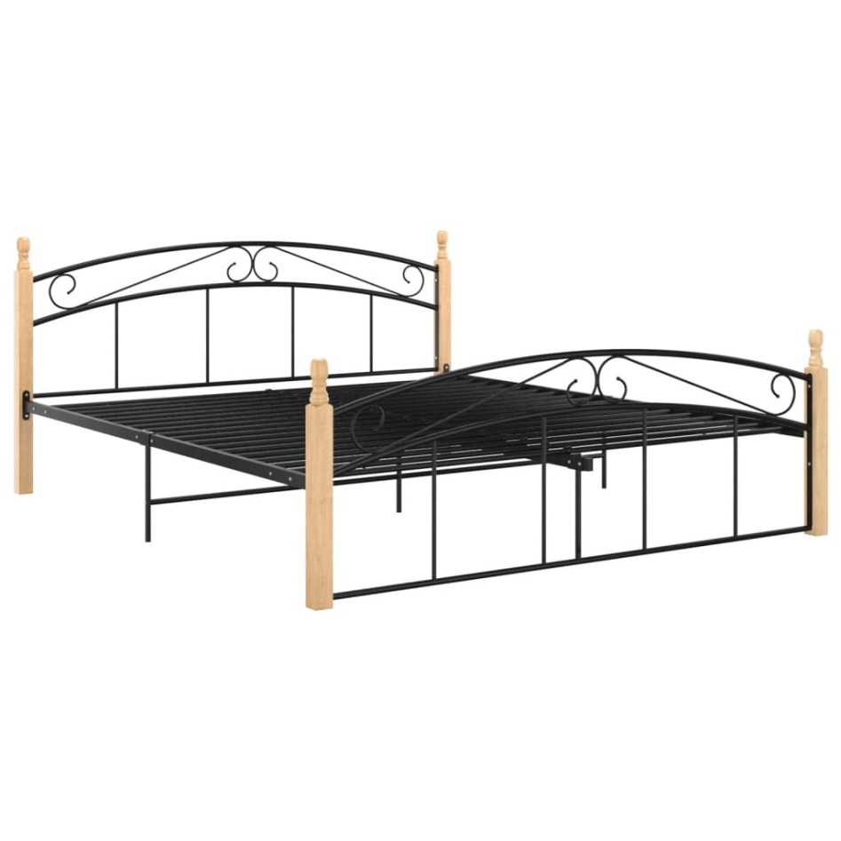 Estructura de cama metal y madera maciza de roble 160x200