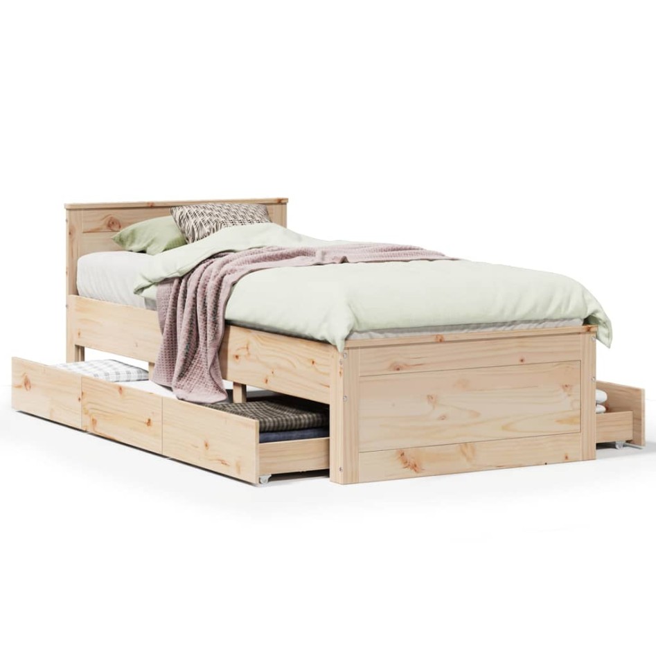 Cama con cabecero sin colchón madera maciza de pino 90x200