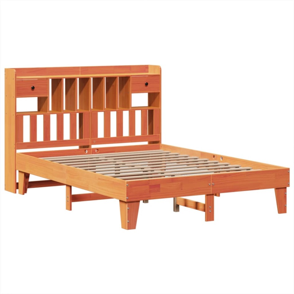 Cama sin colchón madera maciza de pino marrón cera 140x200