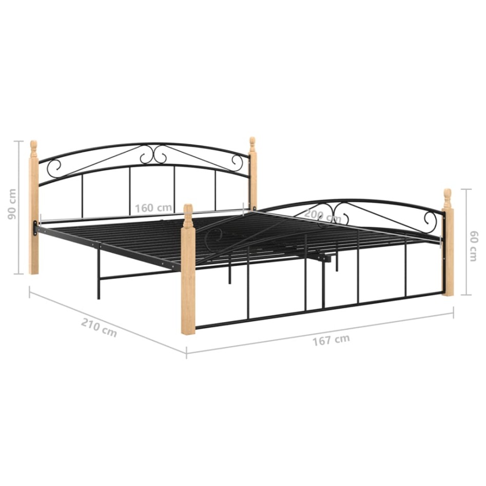 Estructura de cama metal y madera maciza de roble 160x200