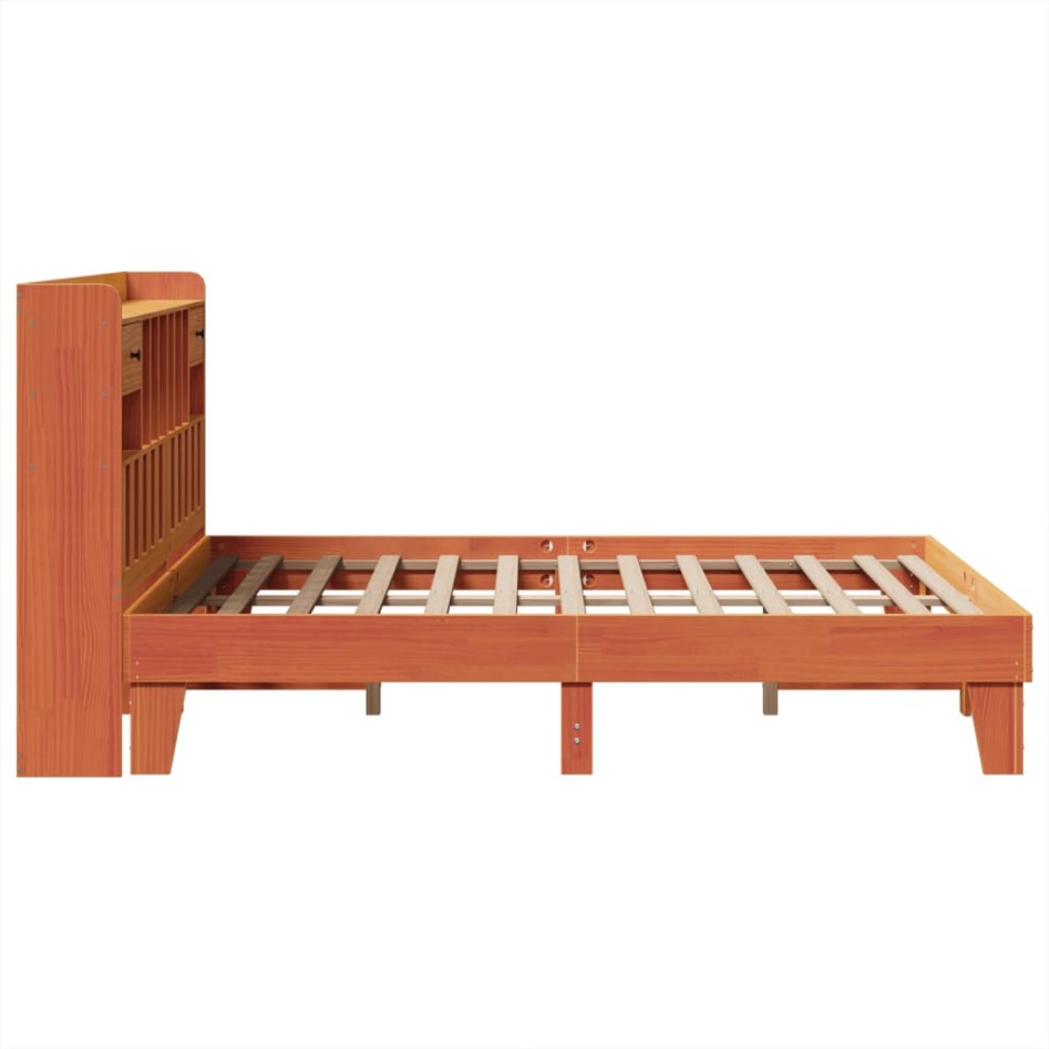 Cama sin colchón madera maciza de pino marrón cera 140x200