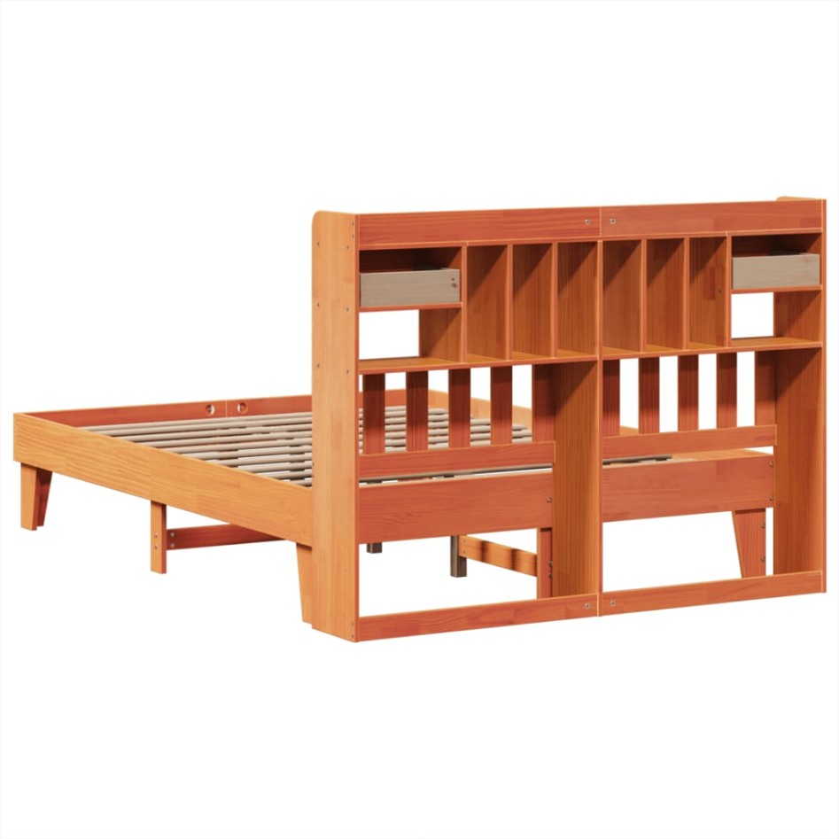 Cama sin colchón madera maciza de pino marrón cera 140x200