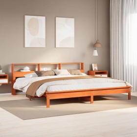 Cama sin colchón madera maciza de pino marrón cera 180x200