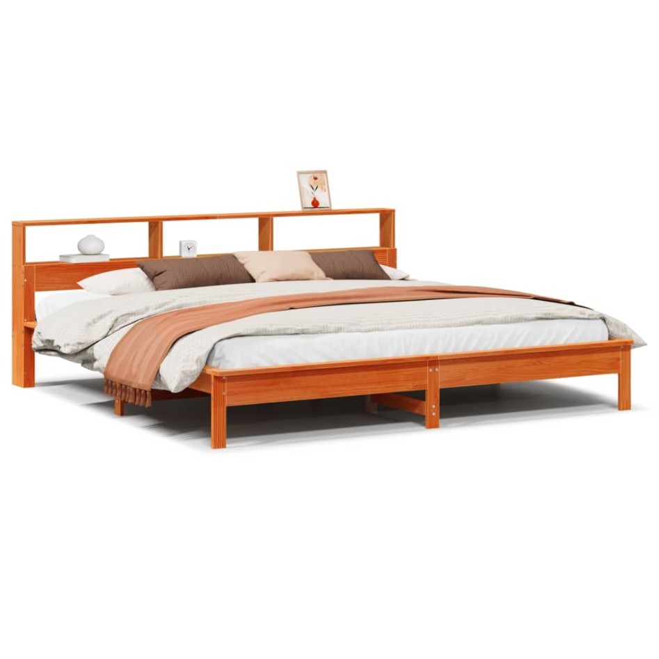 Cama sin colchón madera maciza de pino marrón cera 180x200