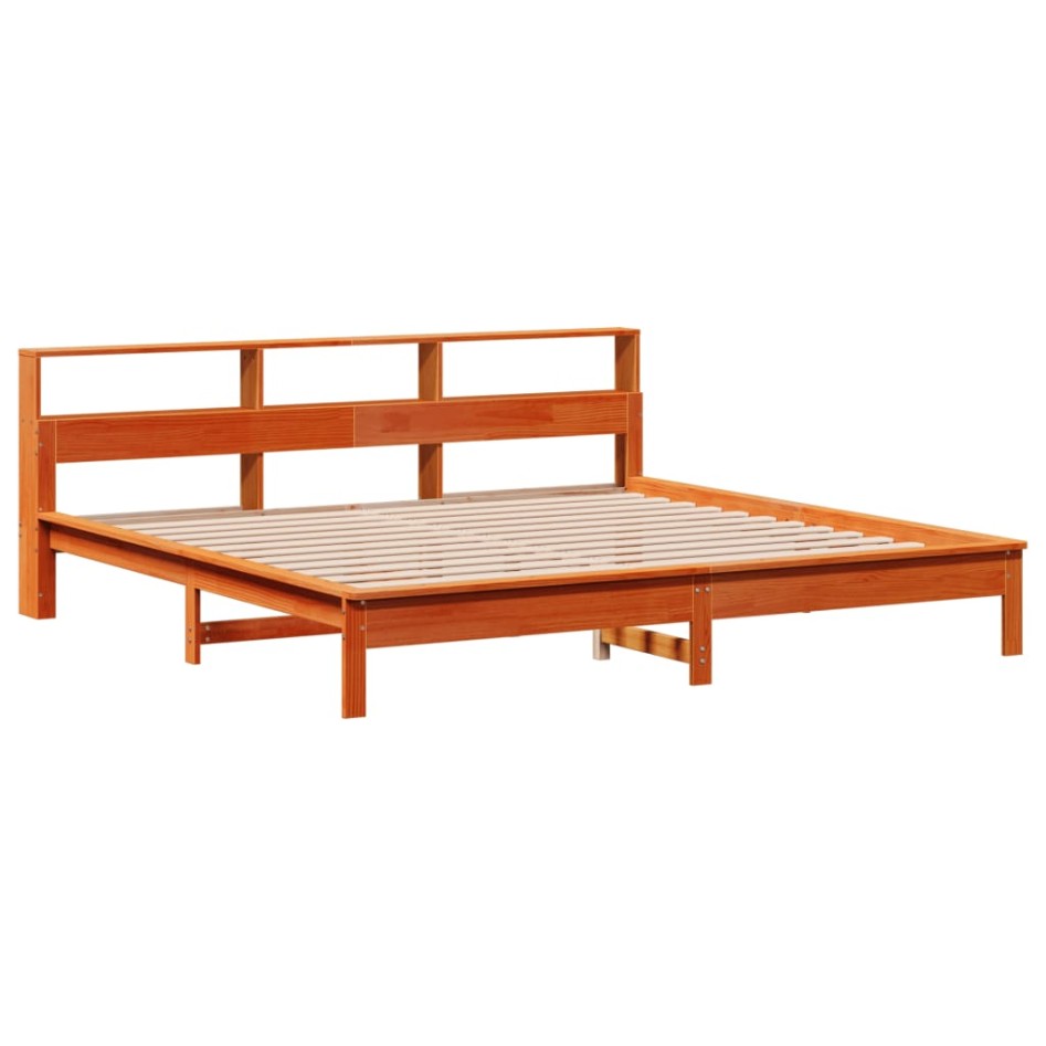 Cama sin colchón madera maciza de pino marrón cera 180x200