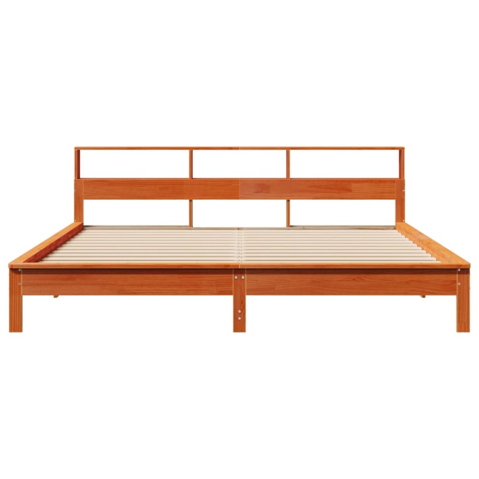 Cama sin colchón madera maciza de pino marrón cera 180x200