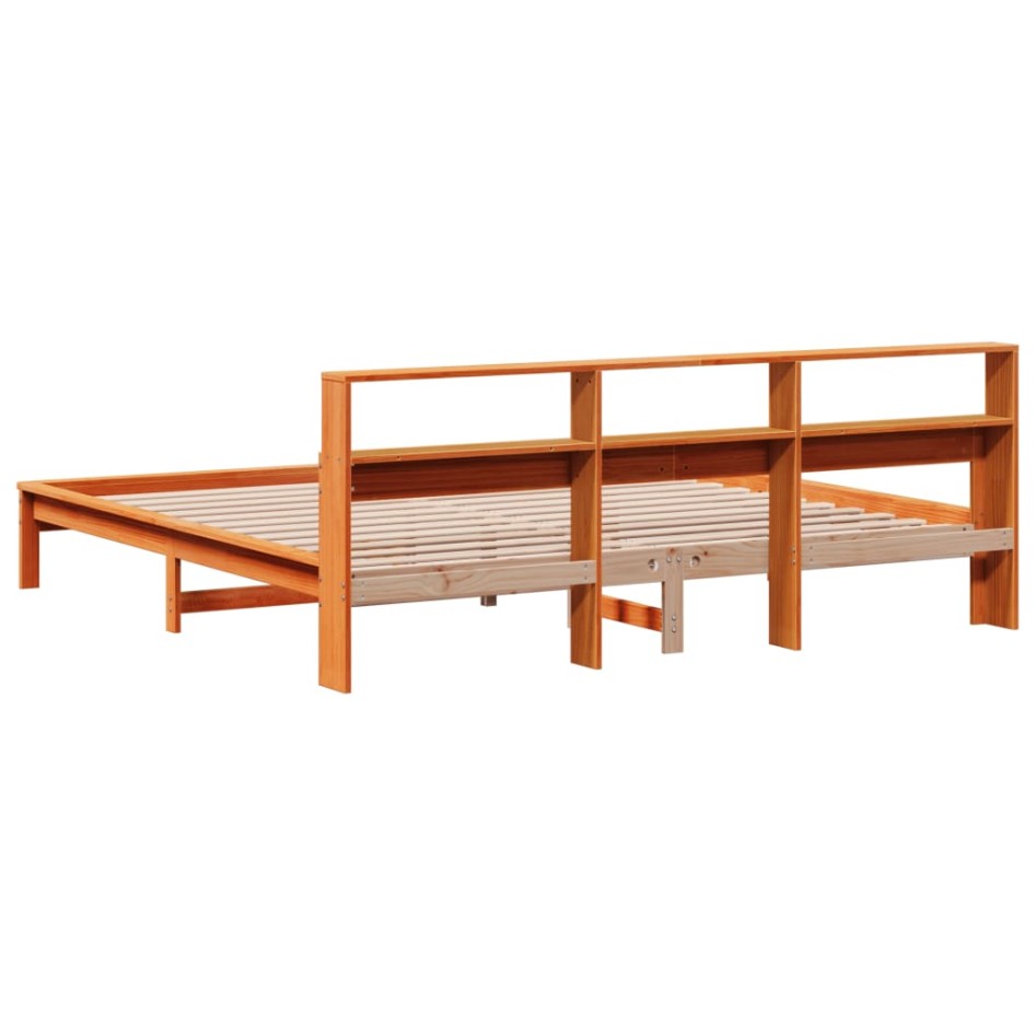 Cama sin colchón madera maciza de pino marrón cera 180x200