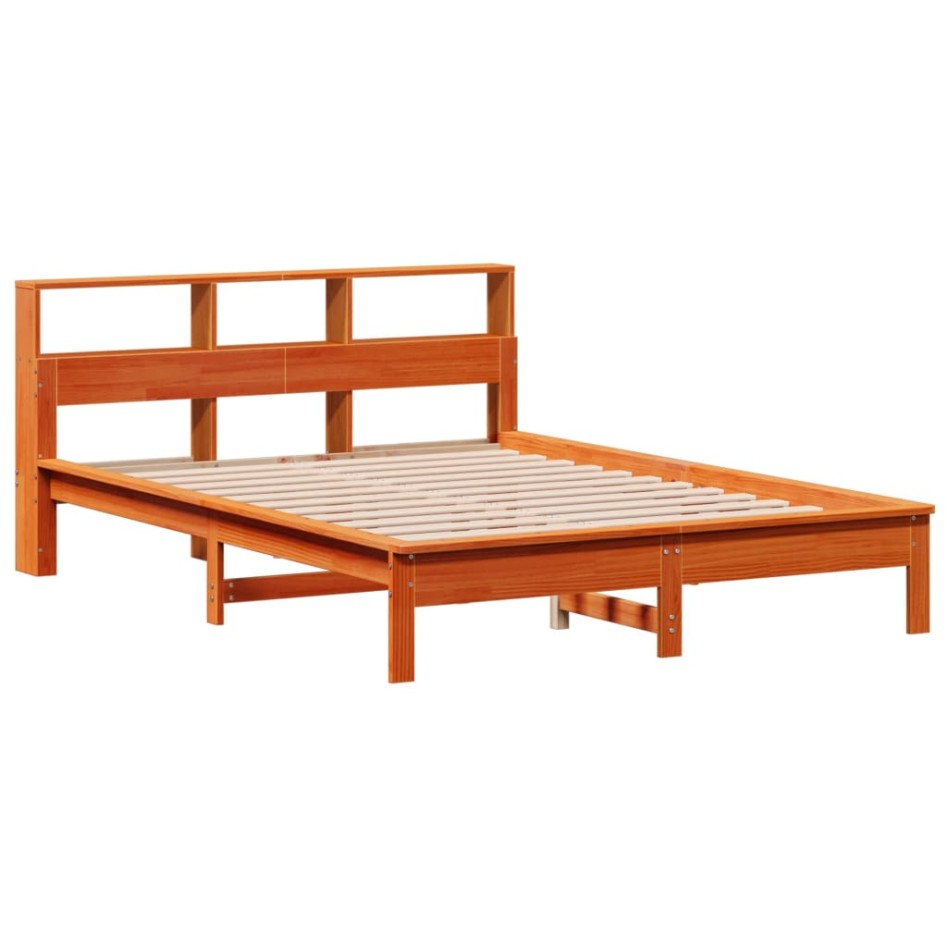 Cama sin colchón madera maciza de pino marrón cera 140x200