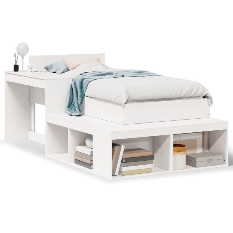 Estructura de cama sin colchón madera maciza blanca 75x190