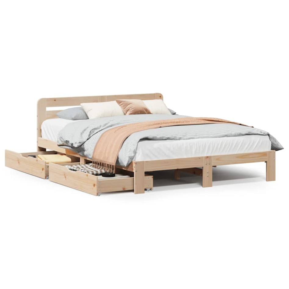Estructura de cama sin colchón madera maciza de pino 135x190