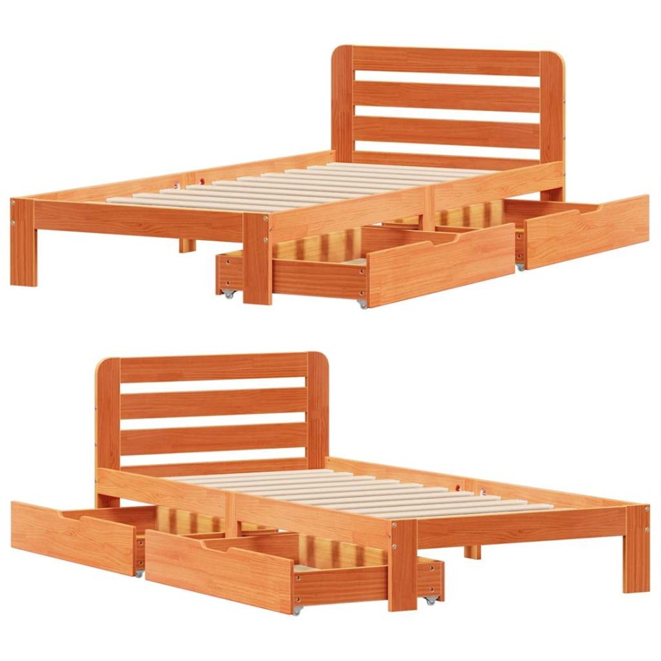 Estructura de cama sin colchón madera maciza marrón 75x190