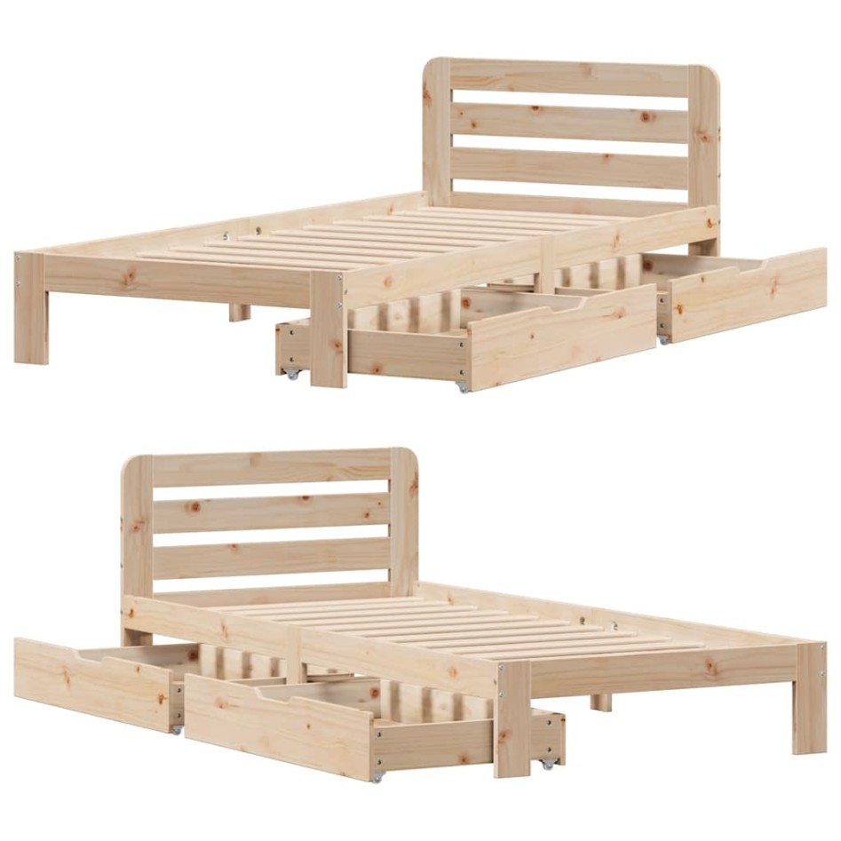 Estructura de cama sin colchón madera maciza pino 75x190