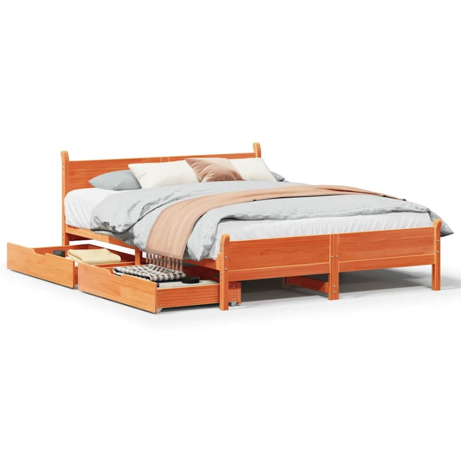Estructura de cama sin colchón madera maciza marrón 135x190
