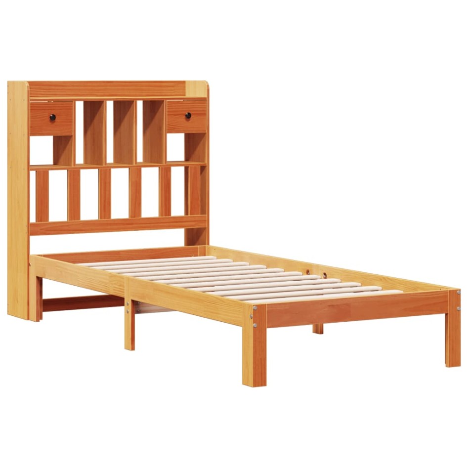Cama con estantería sin colchón madera maciza marrón 90x190