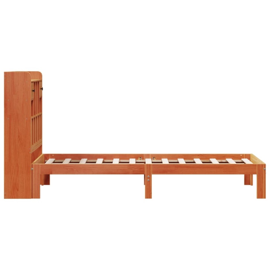 Cama con estantería sin colchón madera maciza marrón 90x190