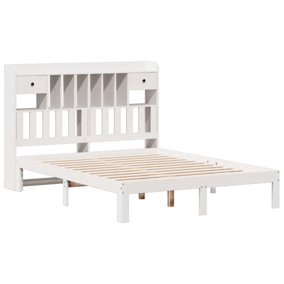 Cama con estantería sin colchón madera maciza blanca 140x190