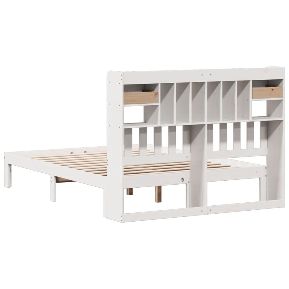 Cama con estantería sin colchón madera maciza blanca 150x200