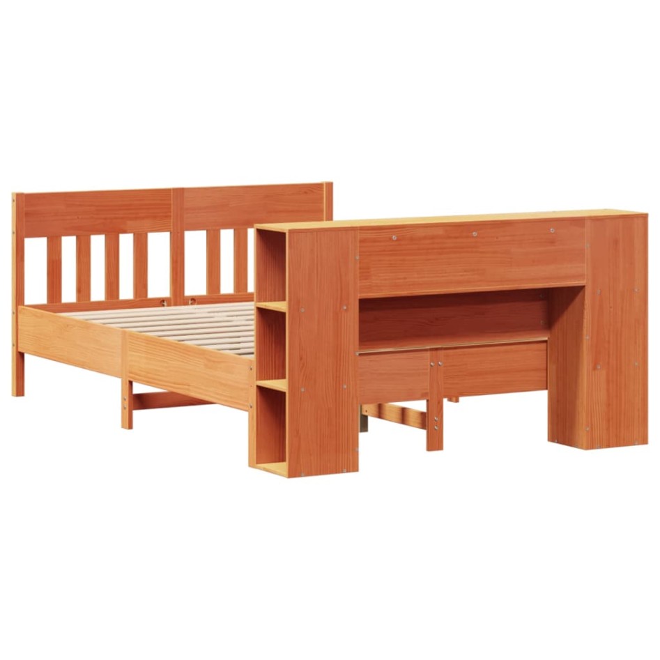 Cama con estantería sin colchón madera maciza marrón 160x200