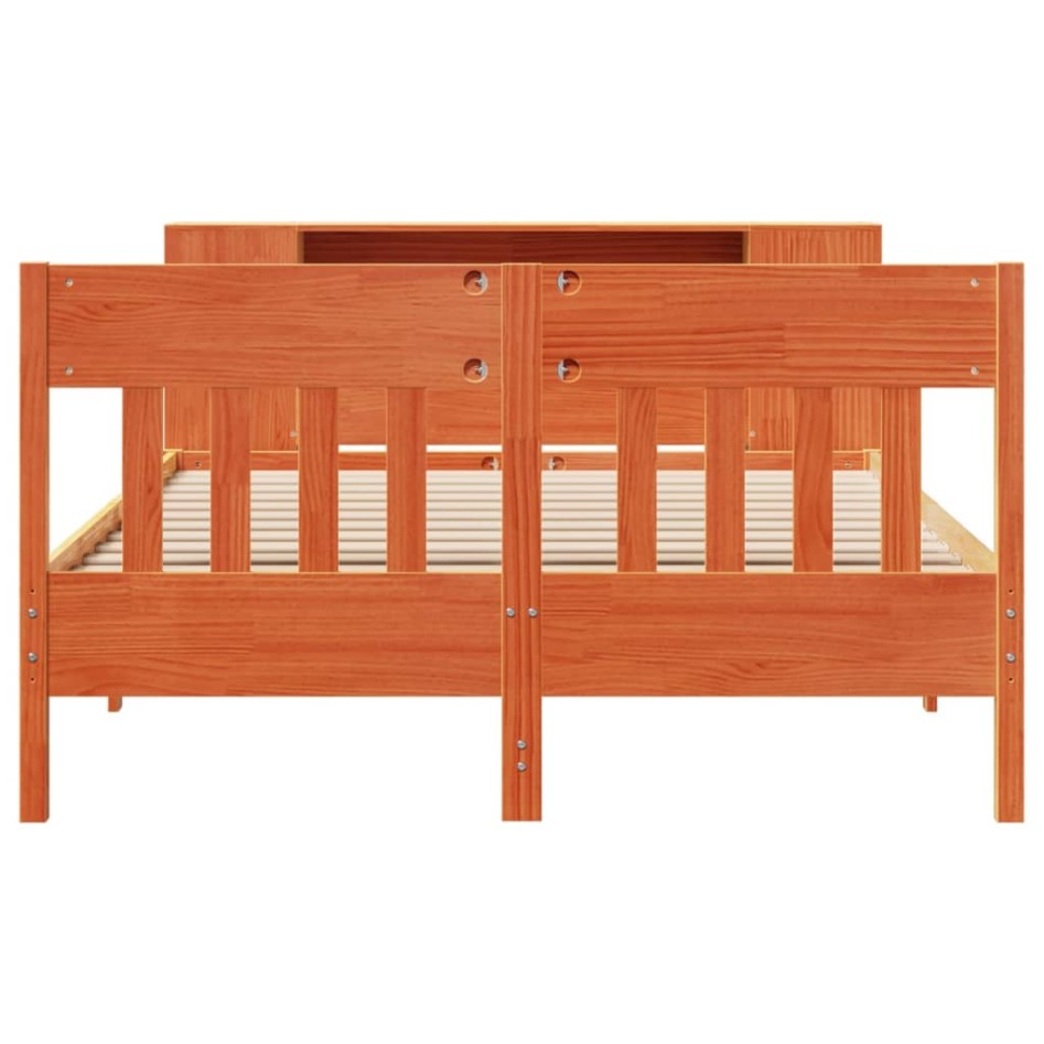 Cama con estantería sin colchón madera maciza marrón 140x190