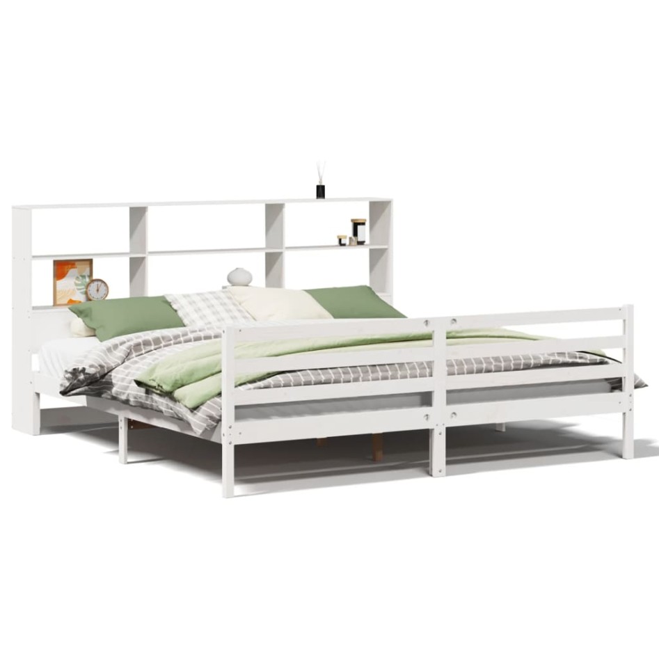 Cama con estantería sin colchón madera maciza blanca 200x200