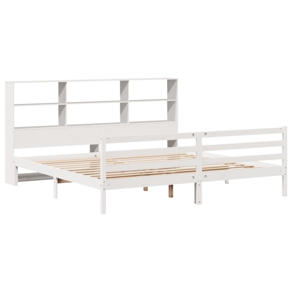Cama con estantería sin colchón madera maciza blanca 200x200