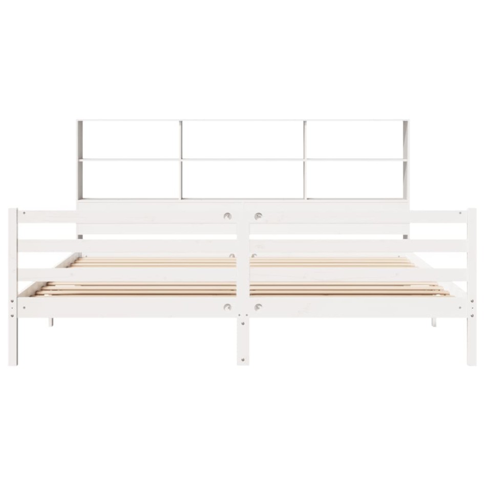 Cama con estantería sin colchón madera maciza blanca 200x200