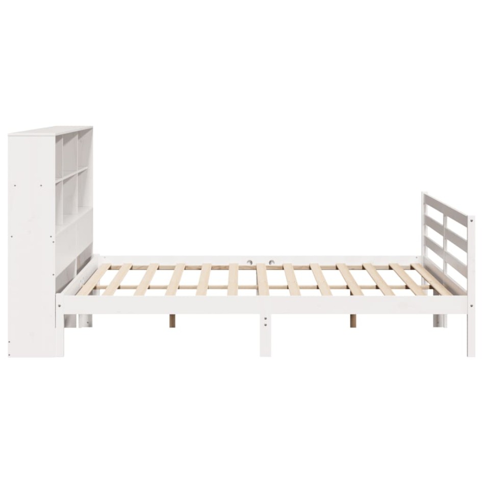 Cama con estantería sin colchón madera maciza blanca 200x200