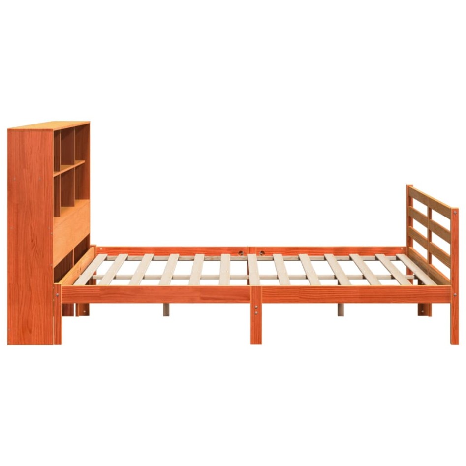 Cama con estantería sin colchón madera maciza marrón 180x200