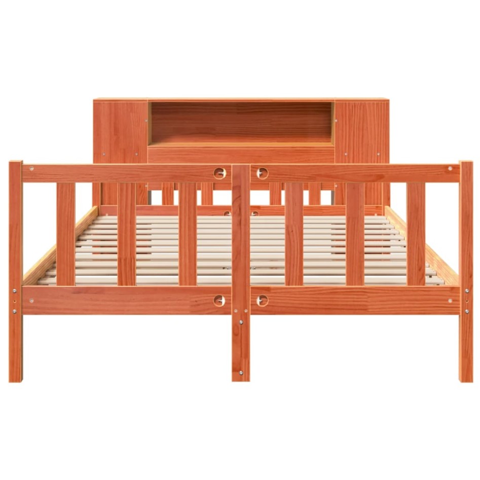 Cama con estantería sin colchón madera maciza marrón 160x200