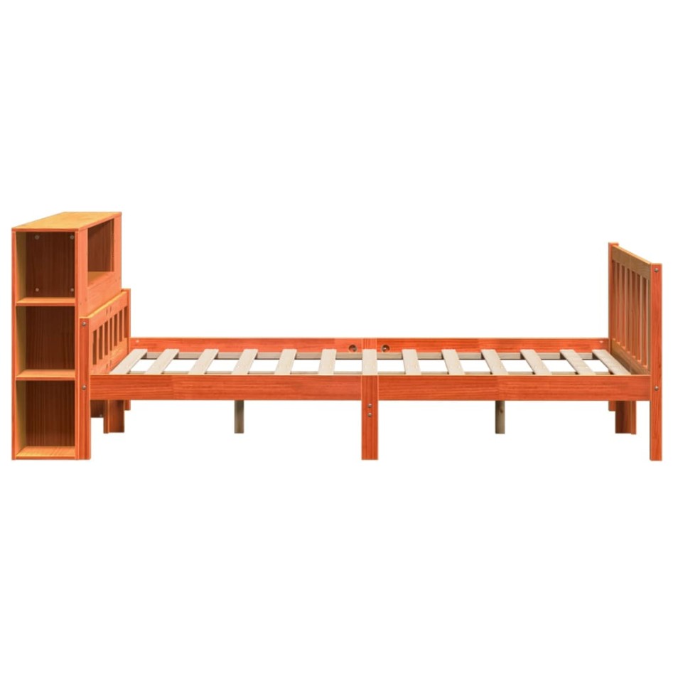 Cama con estantería sin colchón madera maciza marrón 160x200