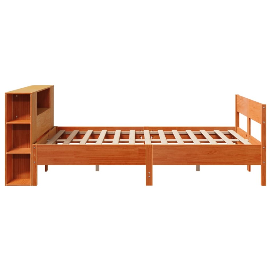 Cama con estantería sin colchón madera maciza marrón 140x190
