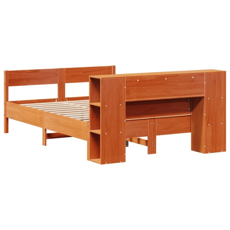 Cama con estantería sin colchón madera maciza marrón 140x190