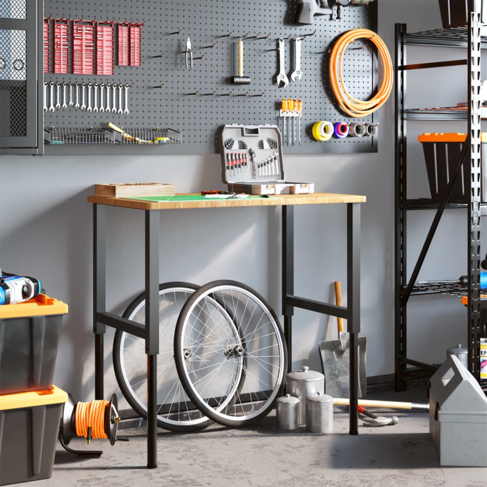 Banco de trabajo rectangular madera maciza 100x60x(71,5-98)