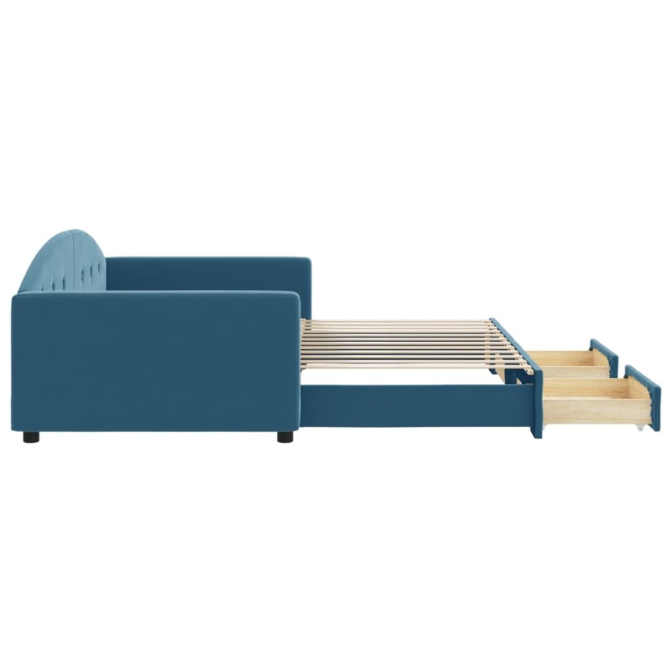 Sofá cama nido con cajones terciopelo azul 100x200