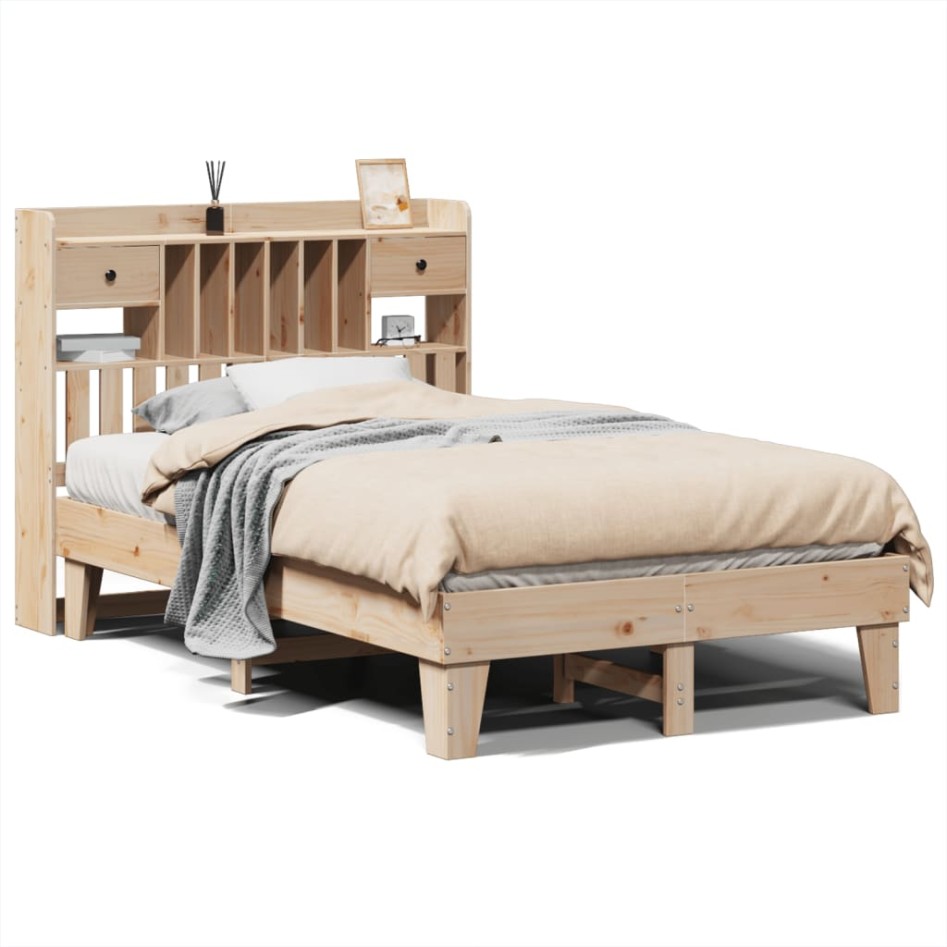 Estructura de cama sin colchón madera maciza de pino 135x190