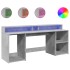 Escritorio con LED madera ingeniería gris hormigón 200x55x91