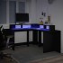 Escritorio con luz LED madera ingeniería negro 152x152x91