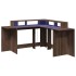 Escritorio con LED madera ingeniería marrón roble 152x152x91