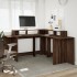 Escritorio con LED madera ingeniería marrón roble 152x152x91