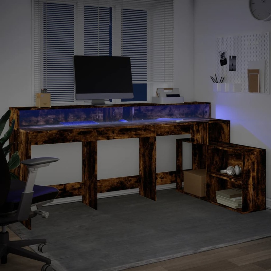 Escritorio con LED madera ingeniería roble ahumado